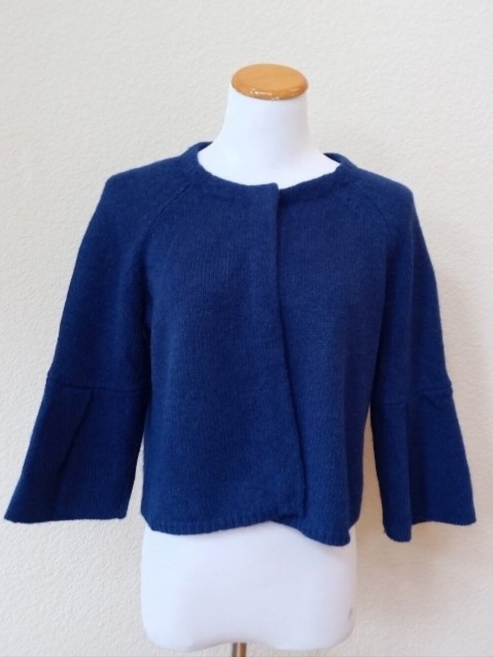 Whistles blue wool and angora blend bell sleeve cropped cardigan sweater